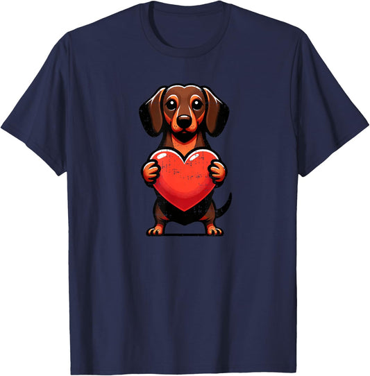 Cute Dachshund Valentines Day Heart Love Doxie Weiner Mom T-Shirt - T-Shirt | Navy