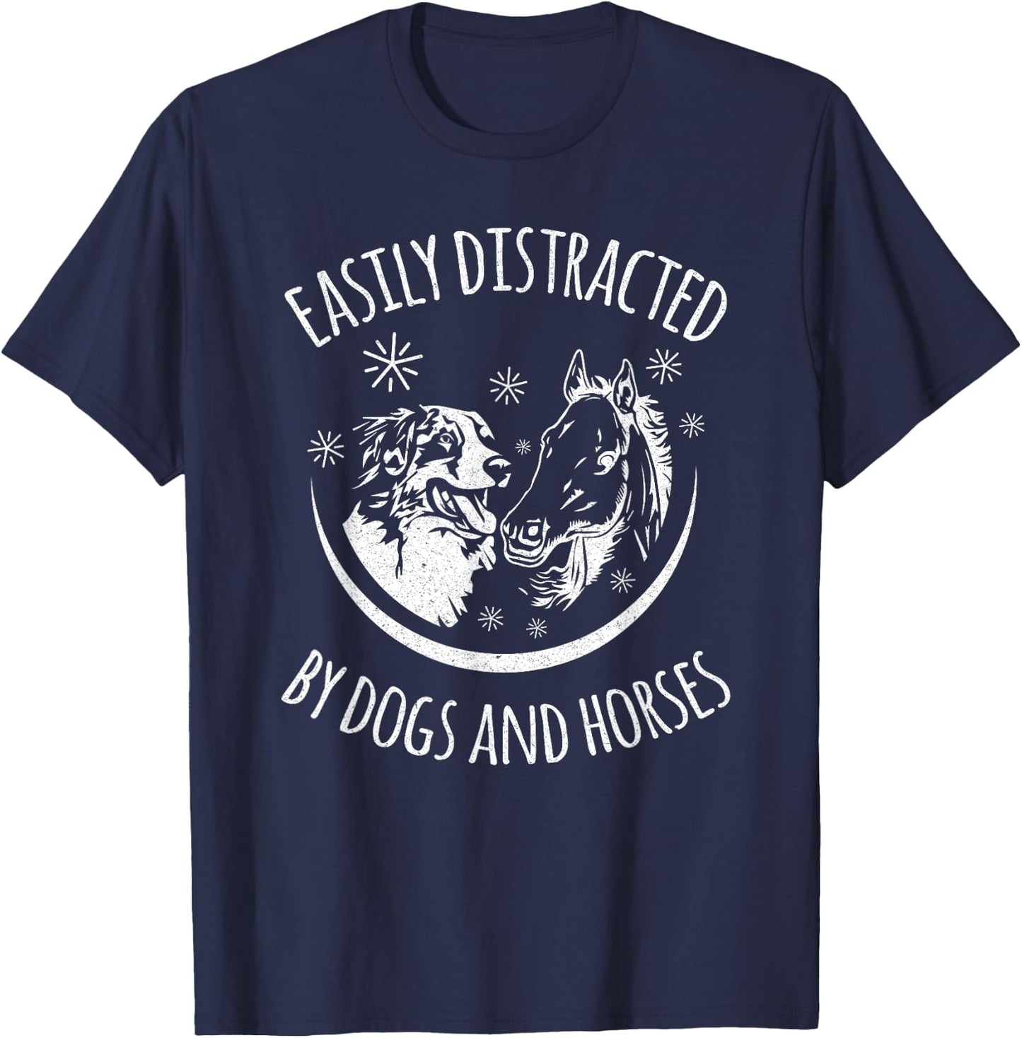Easily Distracted By Dogs And Horses Funny Dog And Horse Women Kids T-Shirt - T-Shirt | Navy