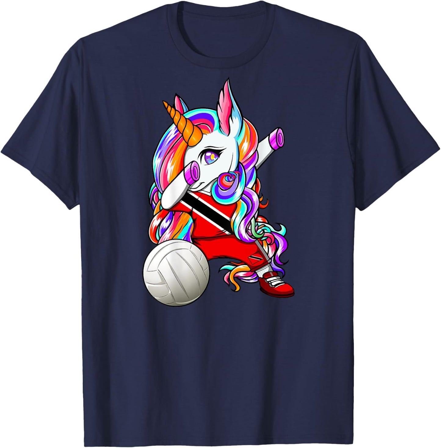 Dabbing Unicorn Trinidad and Tobago Volleyball Fans Jersey T-Shirt - T-Shirt | Navy