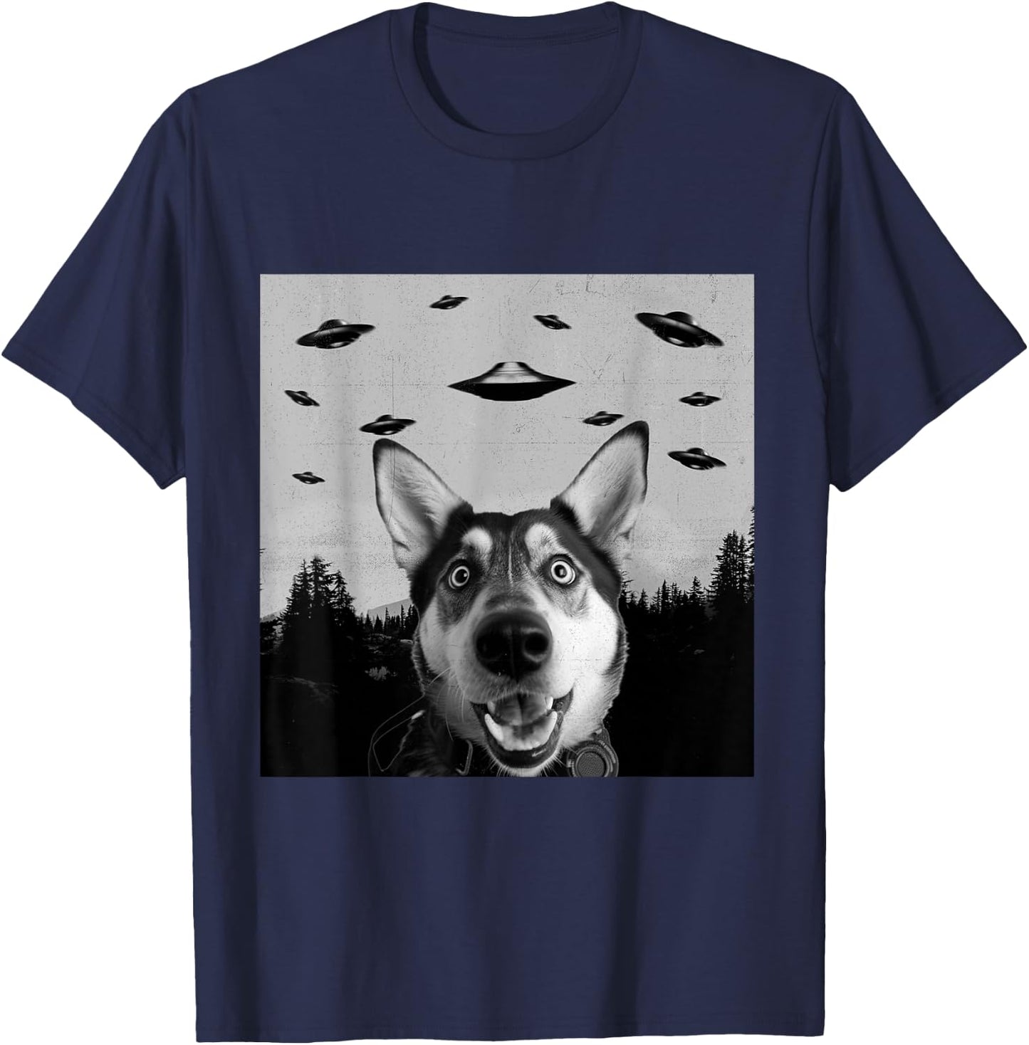 Alien UFO Funny Shepsky Dog Lover Men Women Kids T-Shirt - T-Shirt | Navy