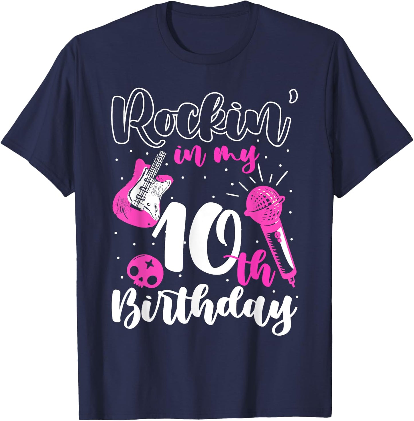 Girl Rockstar Birthday Rock Star Themed Guitar 10th Birthday T-Shirt - T-Shirt | Navy