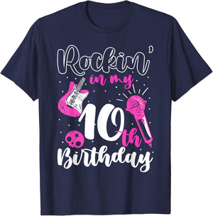 Girl Rockstar Birthday Rock Star Themed Guitar 10th Birthday T-Shirt - T-Shirt | Navy