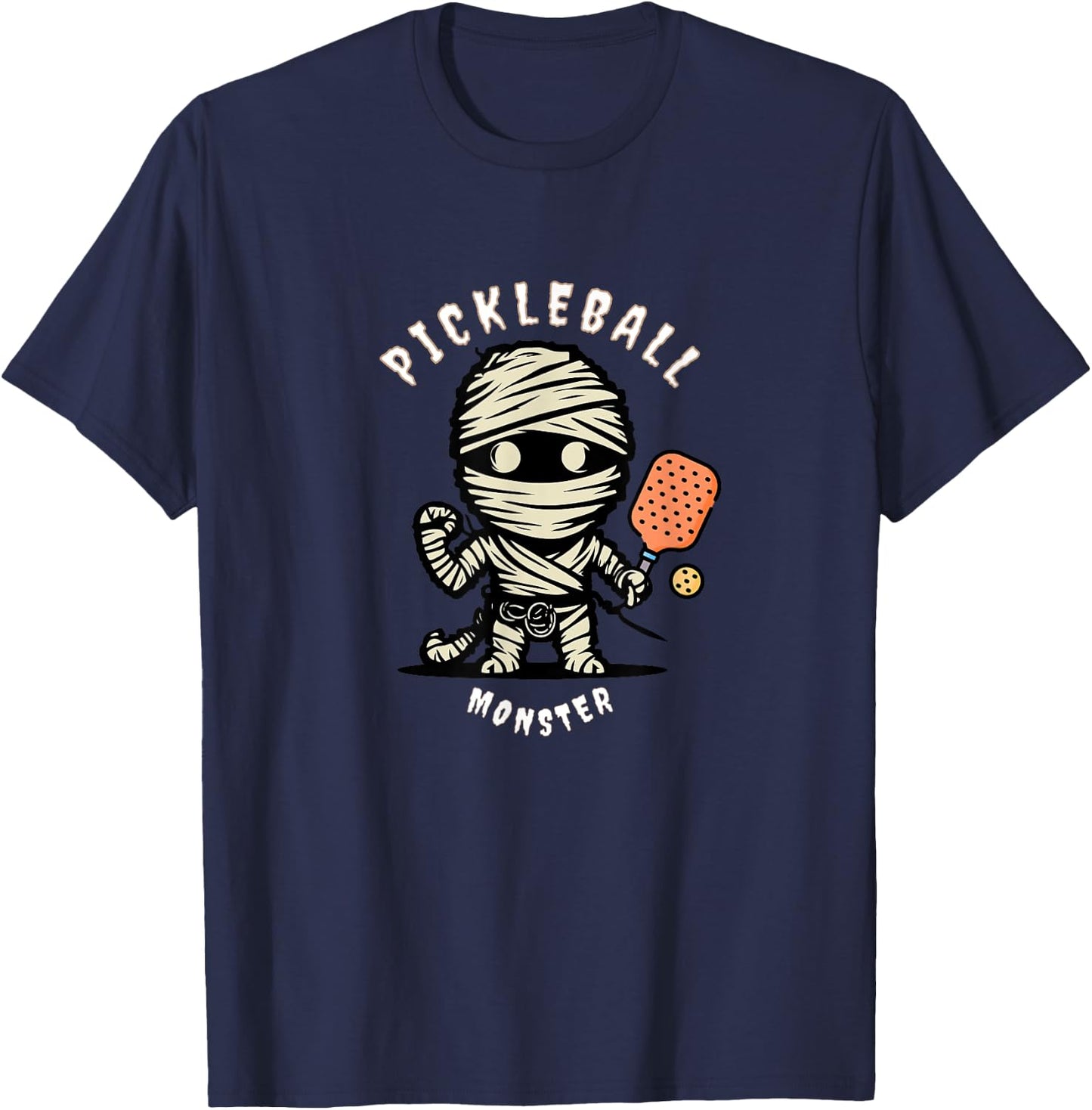 Cute Pickleball Monster Funny Halloween Fall Paddleball T-Shirt - T-Shirt | Navy