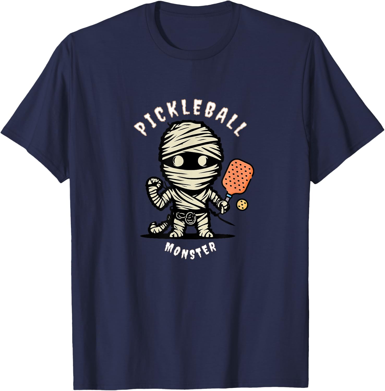 Cute Pickleball Monster Funny Halloween Fall Paddleball T-Shirt - T-Shirt | Navy
