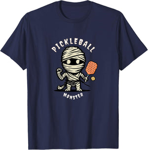 Cute Pickleball Monster Funny Halloween Fall Paddleball T-Shirt - T-Shirt | Navy