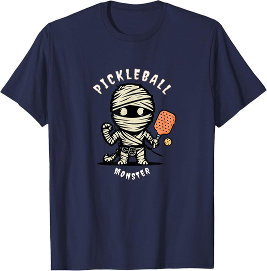 Cute Pickleball Monster Funny Halloween Fall Paddleball T-Shirt - T-Shirt | Navy