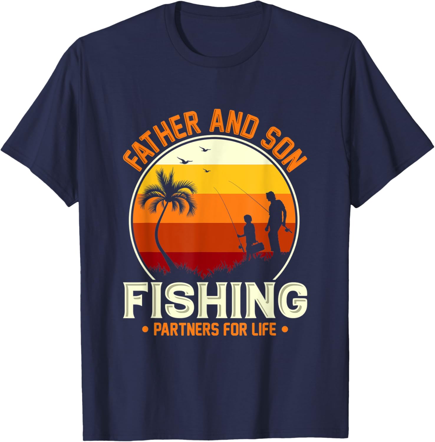 Father and Son Retro Fishing Design Partner for Life T-Shirt - T-Shirt | Navy