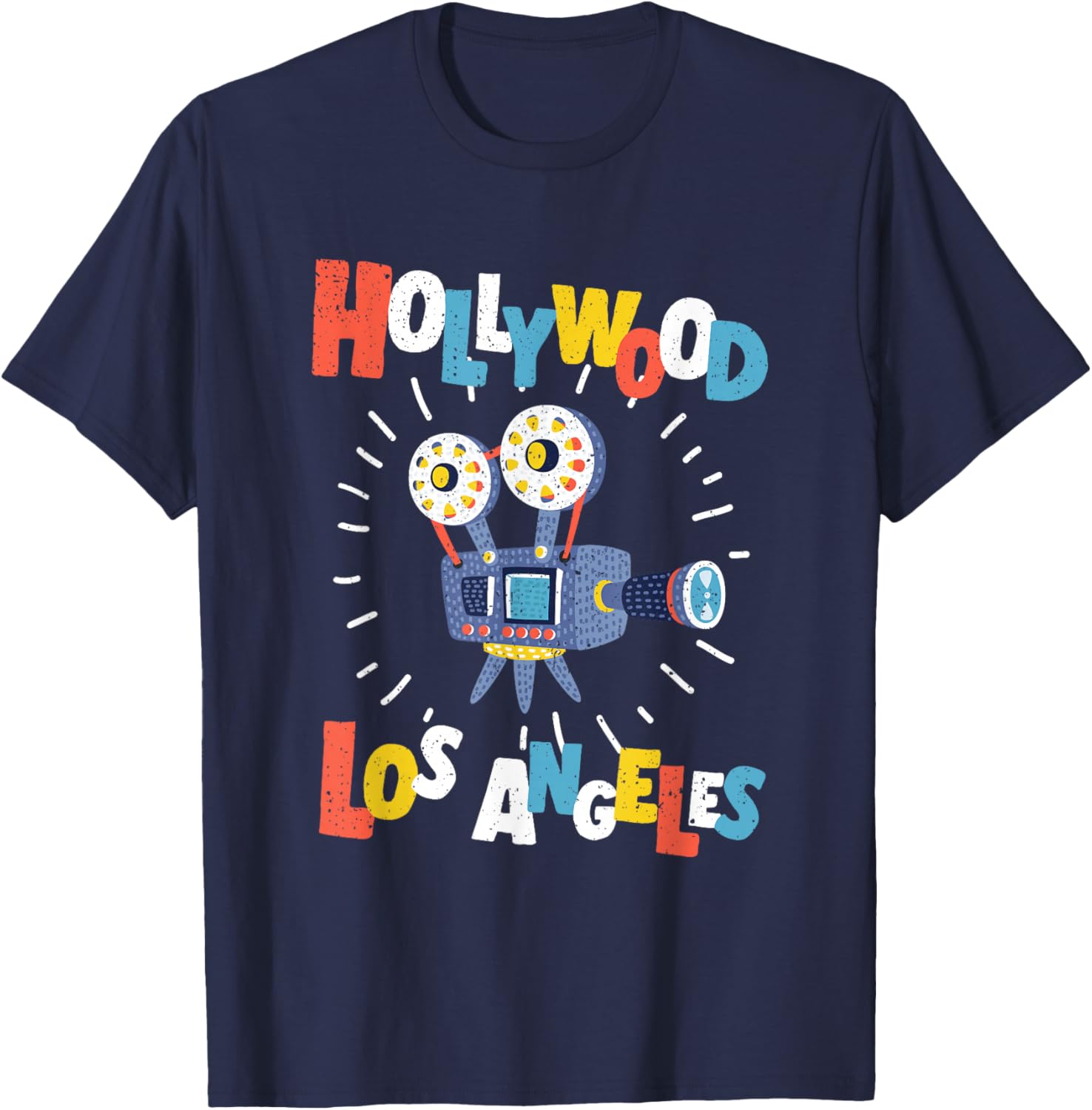 Colorful Los Angeles California Retro Cinema Cartoon Camera T-Shirt - T-Shirt | Navy