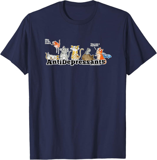 Red and Howling Antidepressants Cats T-Shirt - T-Shirt | Navy