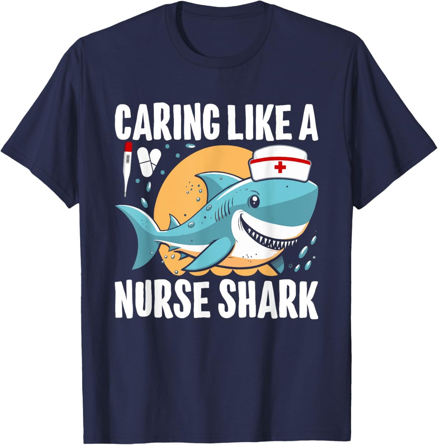 Caring Like A Nurse Shark Retro Funny Shark T-Shirt - T-Shirt | Navy