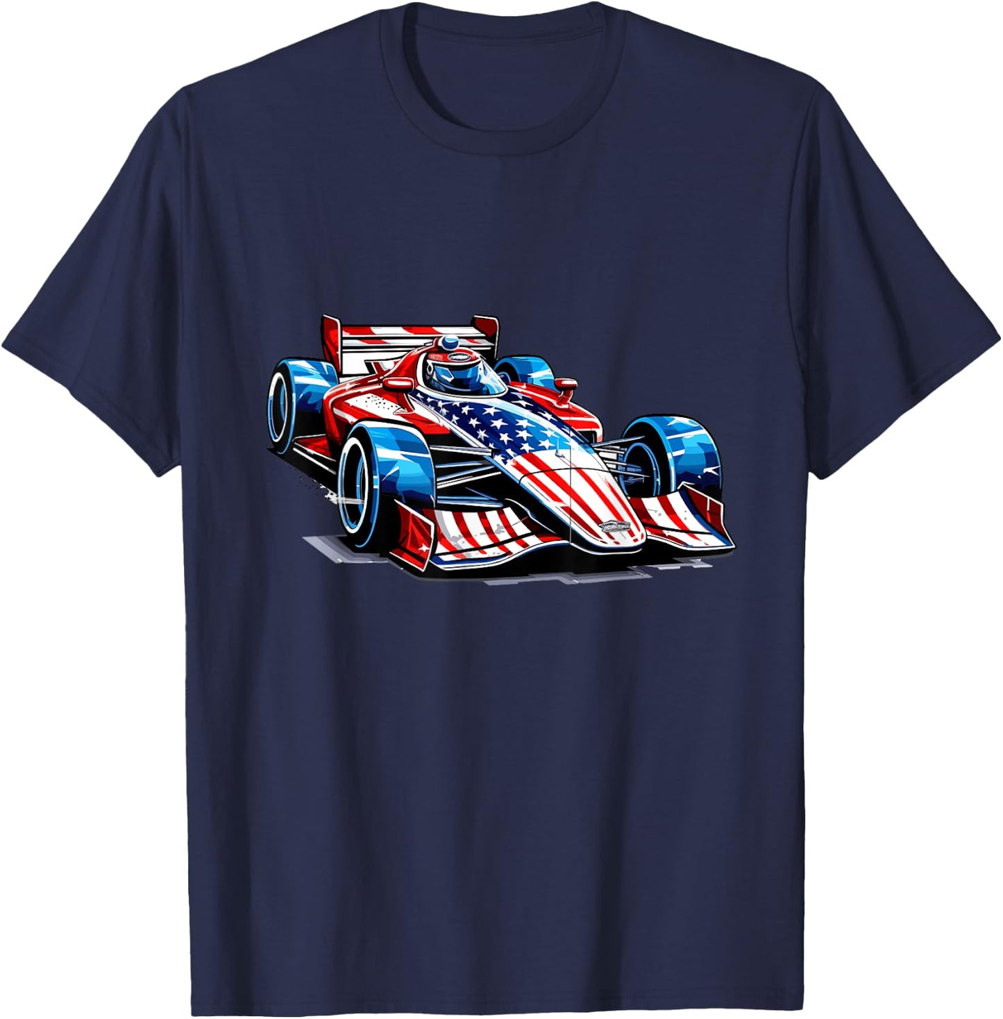 Vintage Auto Racing Car American Flag 4th of July, Auto Race Kids Men T-Shirt - T-Shirt | Navy