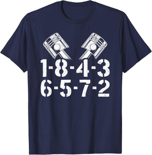 1-8-4-3-6-5-7-2 Firing Order V8 Big Block Car Guy Garage T-Shirt - T-Shirt | Navy