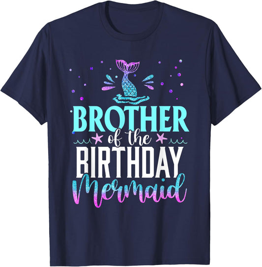 Brother Of The Birthday Mermaid Funny Matching Family Party T-Shirt - T-Shirt | Navy