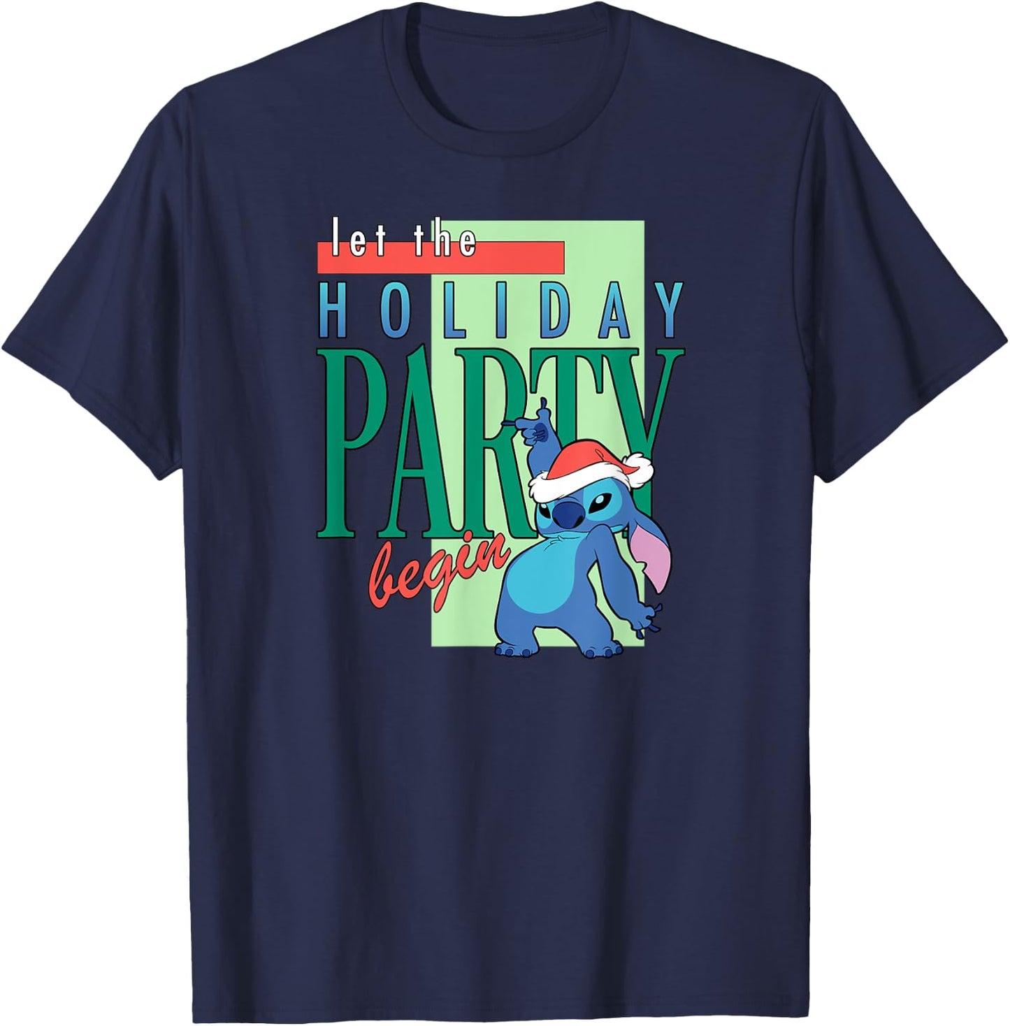 Amazon Essentials Stitch Santa Let The Holiday Party Begin T-Shirt - T-Shirt | Navy