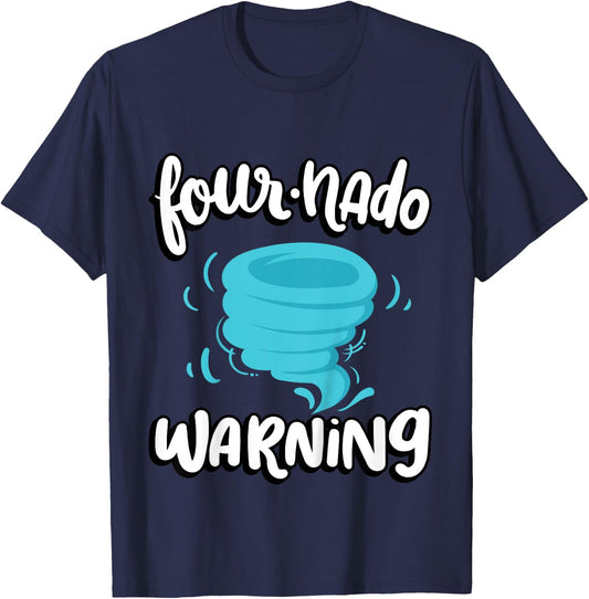 Four-nado Warning 4th Birthday Tornado Themed Birthday T-Shirt - T-Shirt | Navy