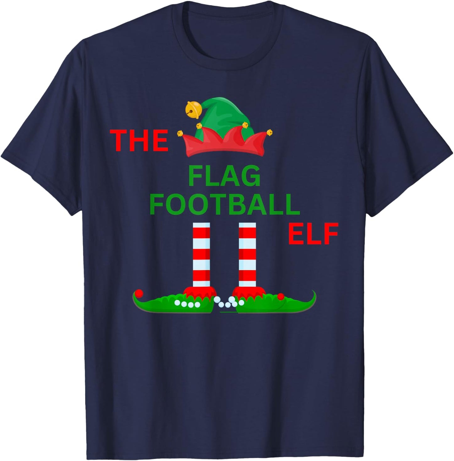 The flag football Funny Elf Christmas Pajamas Family T-Shirt - T-Shirt | Navy