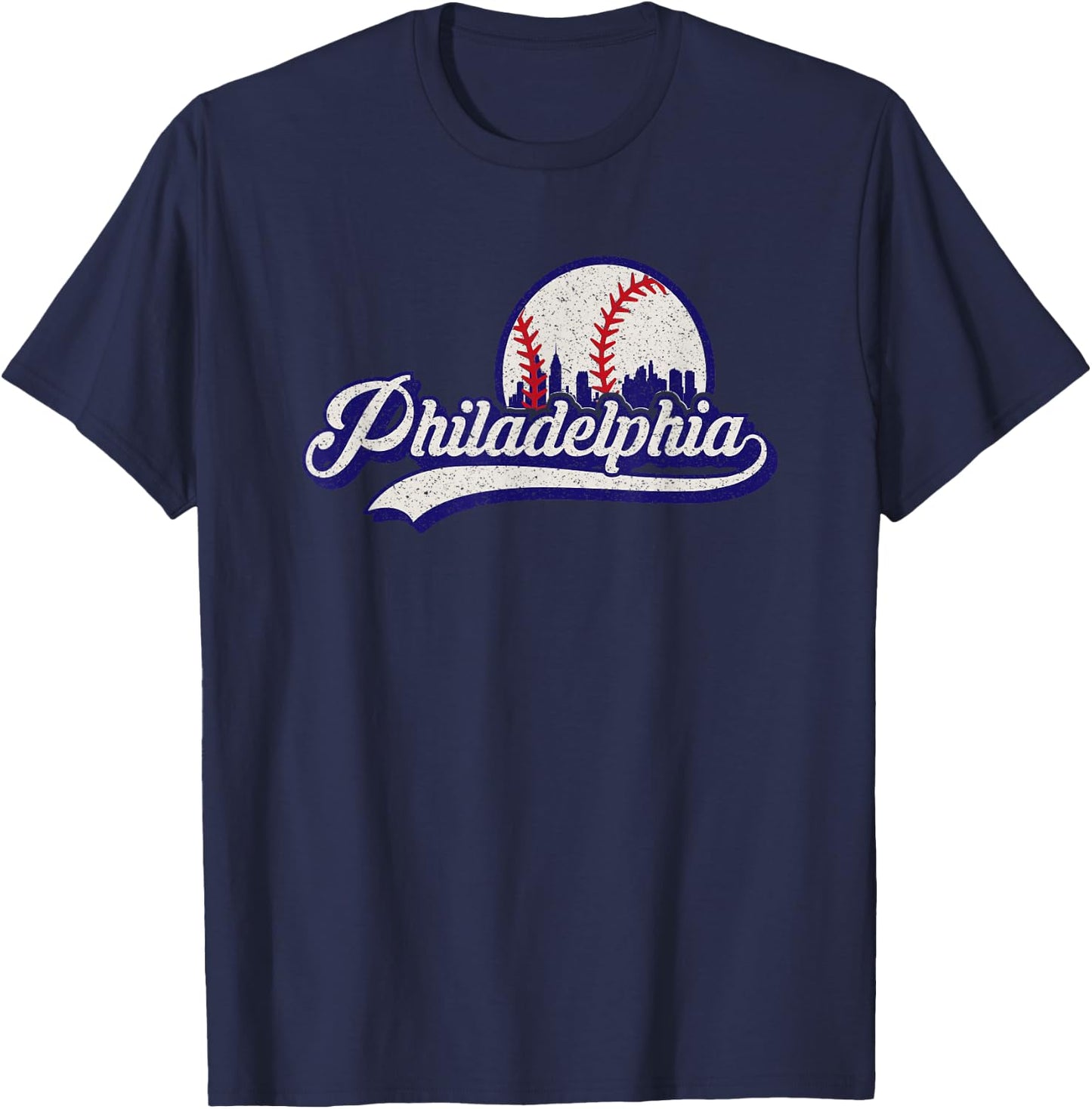Vintage Distressed Philly Baseball Lovers T-Shirt - T-Shirt | Navy