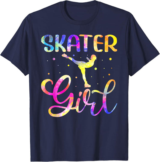 Skater Girl Colorful Skating Figure Winter Sports T-Shirt - T-Shirt | Navy