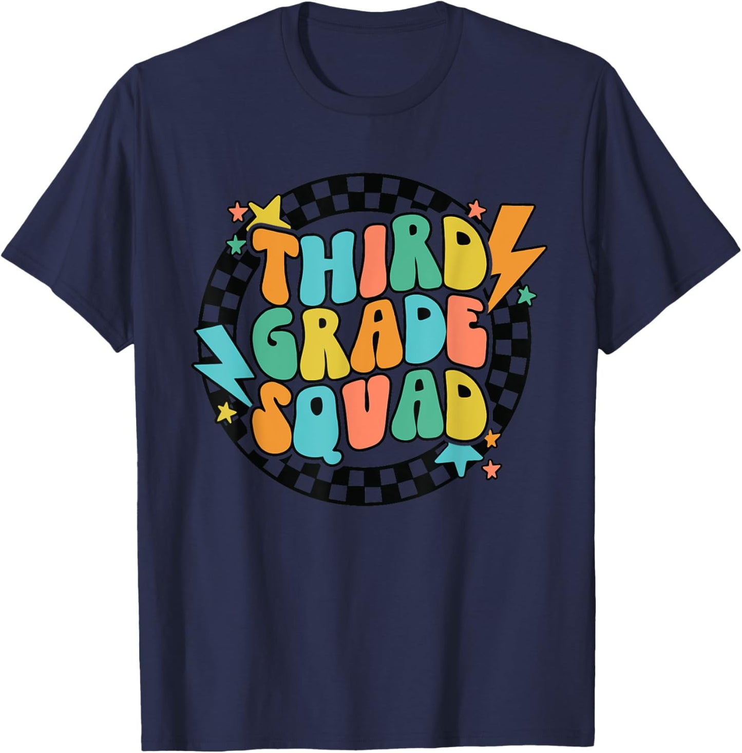 Back To School Groovy Teacher Third 3rd Grade Crew Squad Women Girls Kids T-Shirt - T-Shirt | Navy