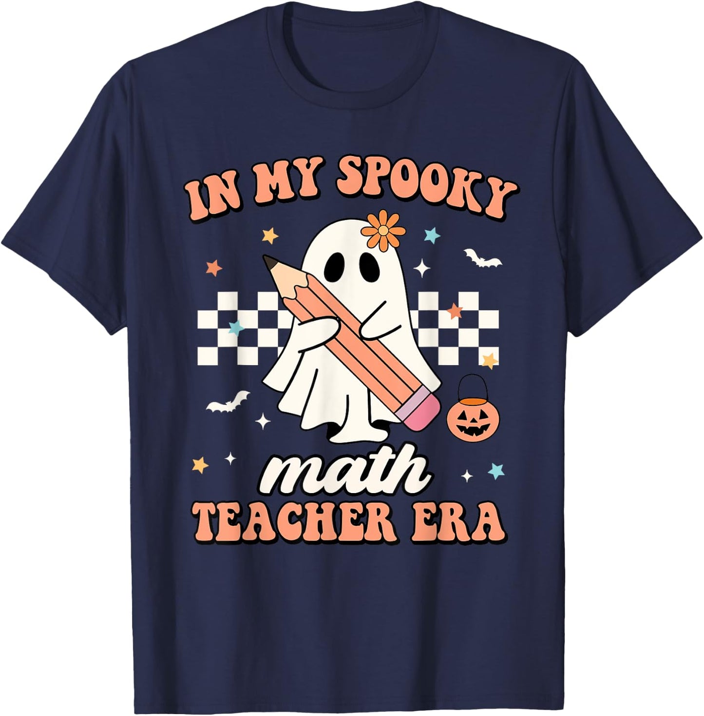 In My Spooky Math Teacher Era Groovy Retro Halloween Costume Men Women T-Shirt - T-Shirt | Navy
