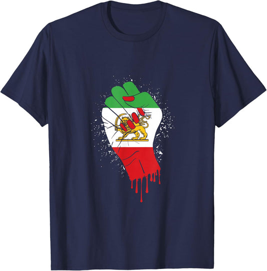 Flag of Iran Lion Flag Iran Heritage Fist Iranian Citizen T-Shirt - T-Shirt | Navy