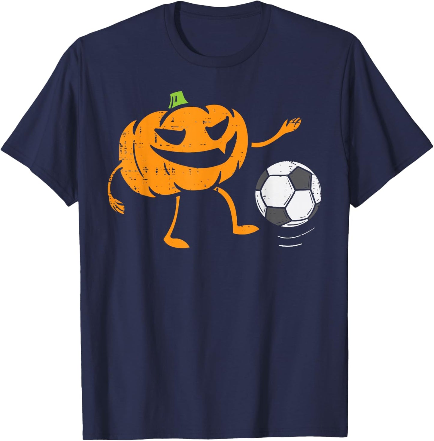 Pumpkin Playing Soccer Football Halloween Costume Sports T-Shirt - T-Shirt | Navy