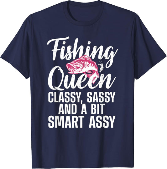 Funny Fishing Queen Design Ladies Fishing Lovers T-Shirt - T-Shirt | Navy