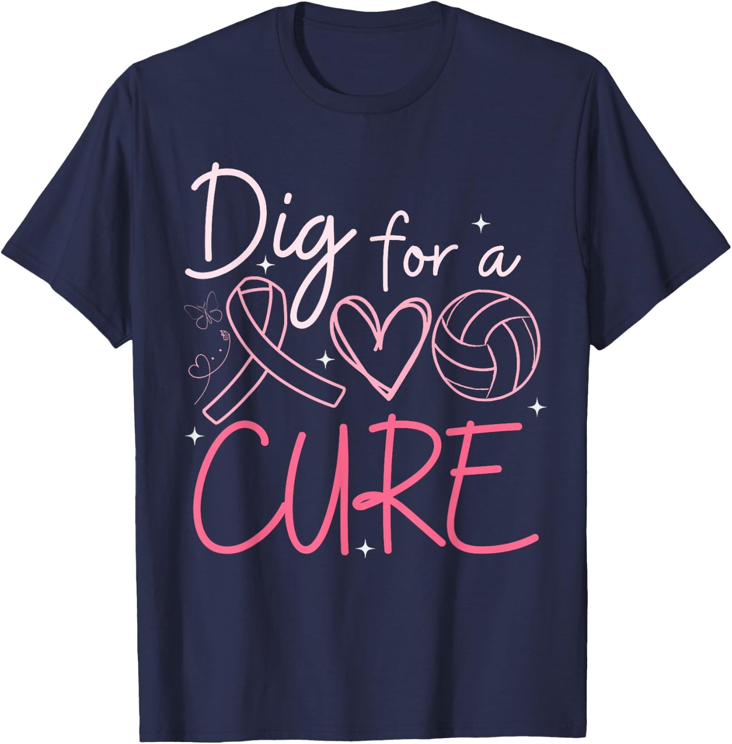 Breast Cancer Awareness Dig For A Cure Volleyball Pink Out T-Shirt - T-Shirt | Navy