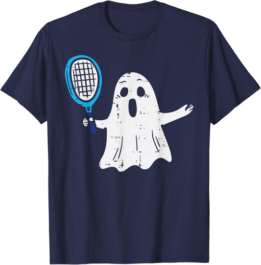 Ghost Playing Tennis Halloween Costume Sports Men Women Kids T-Shirt - T-Shirt | Navy