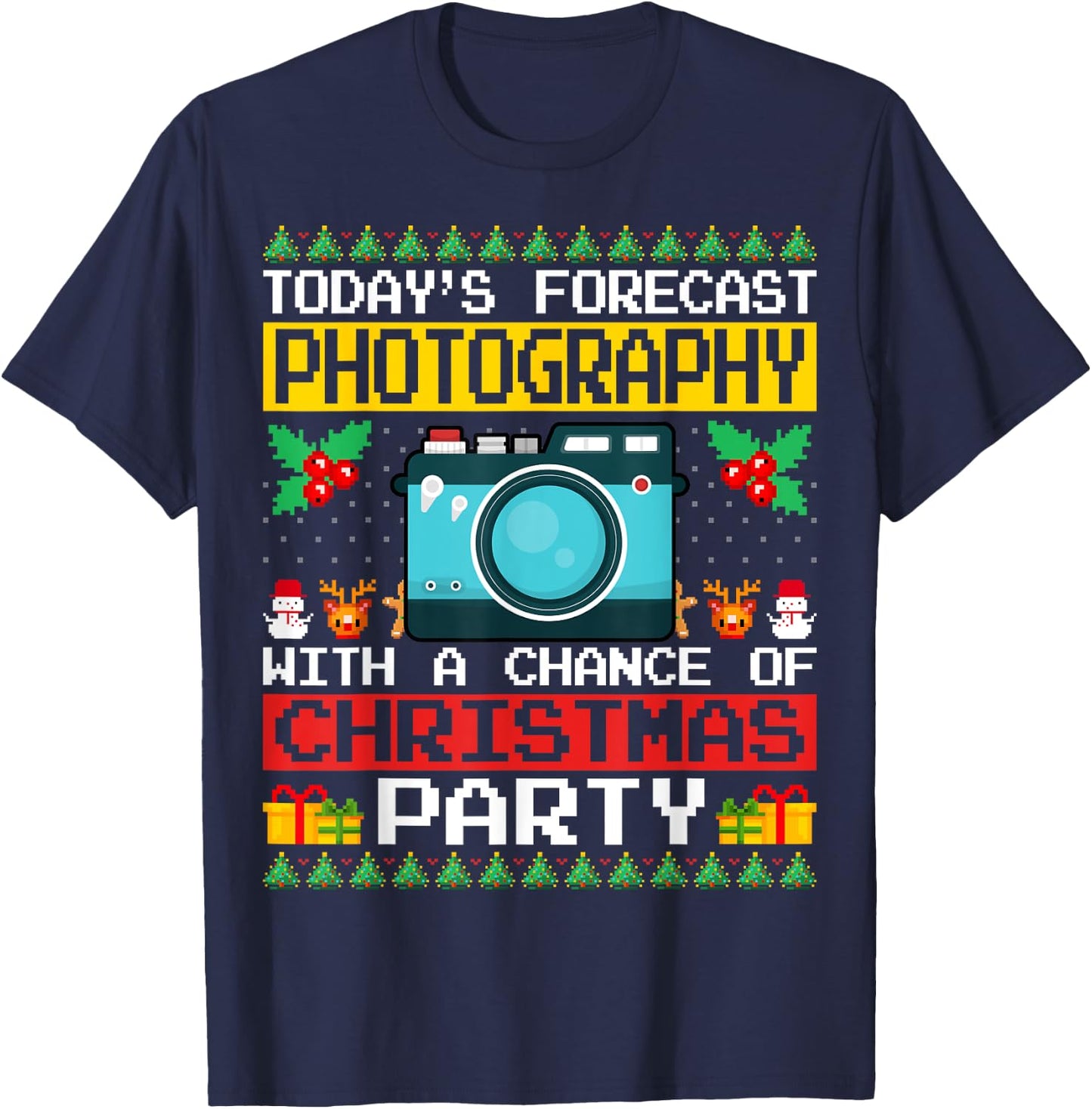 Photography Christmas Party Photographer Xmas Ugly Style T-Shirt - T-Shirt | Navy