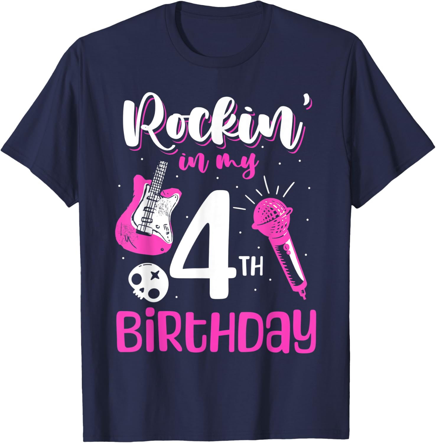Girls Rockstar Birthday Rock Star Themed Guitar 4th Birthday T-Shirt - T-Shirt | Navy