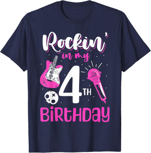 Girls Rockstar Birthday Rock Star Themed Guitar 4th Birthday T-Shirt - T-Shirt | Navy