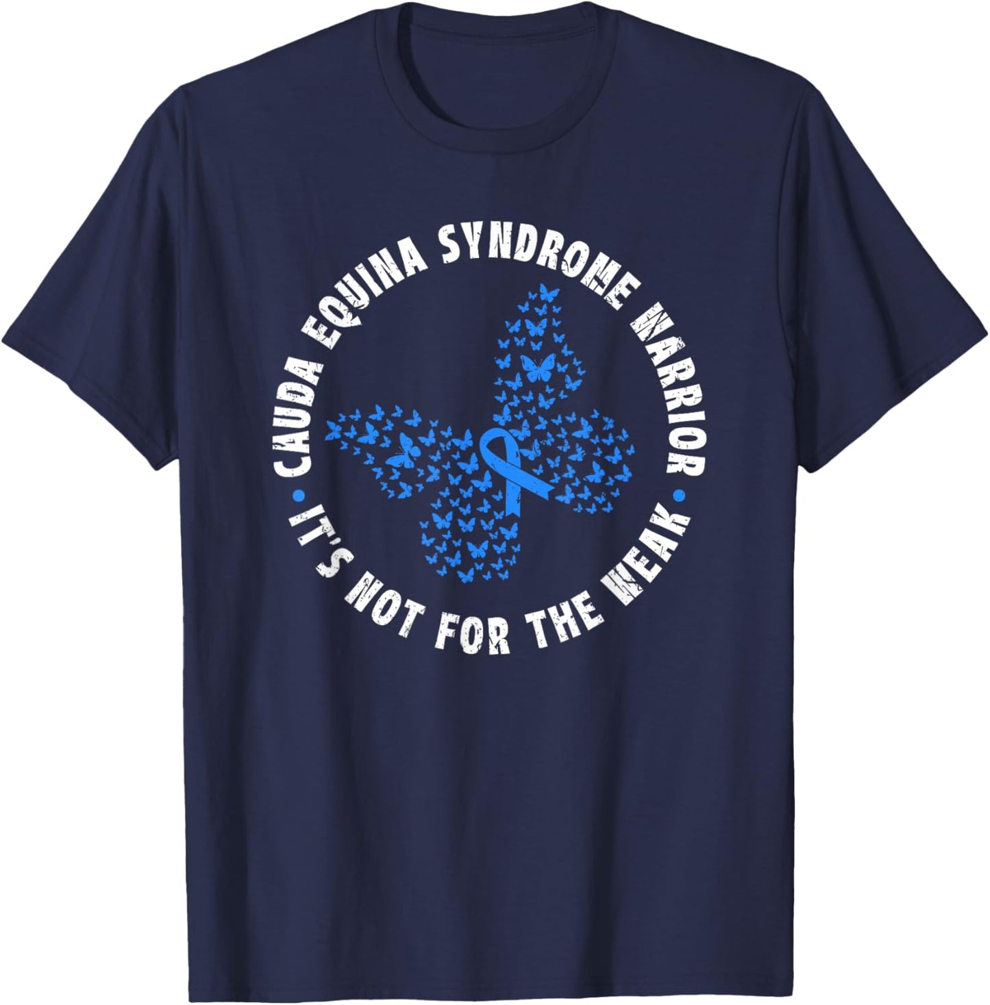 Cauda Equina Syndrome Warrior Blue Ribbon Butterfly T-Shirt - T-Shirt | Navy