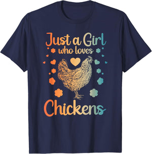 Best Chicken Gift Farm Chicken Accessories & Stuff Funny Girl Chicken Design For Kids Women Mom Chicken Lover T-Shirt - T-Shirt | Navy