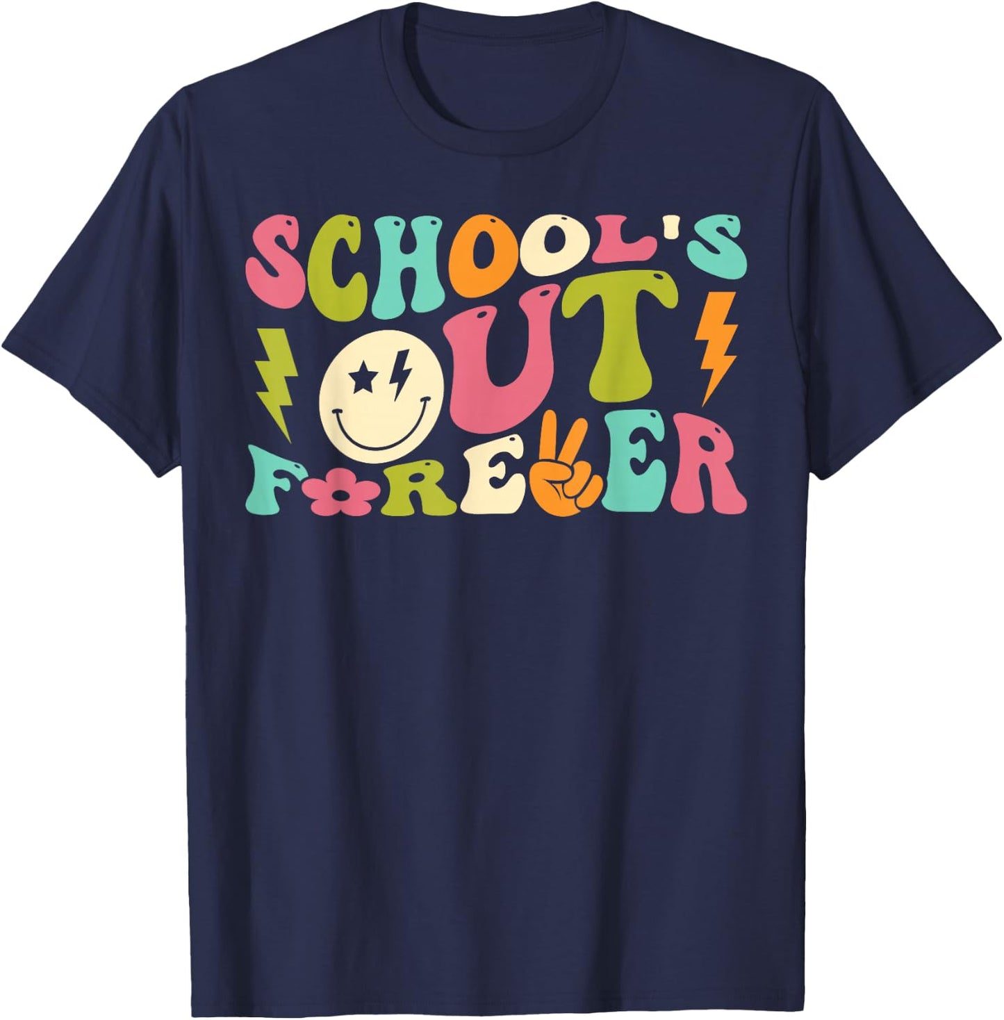Retro Groovy School's Out Forever Retired Teacher Retirement T-Shirt - T-Shirt | Navy