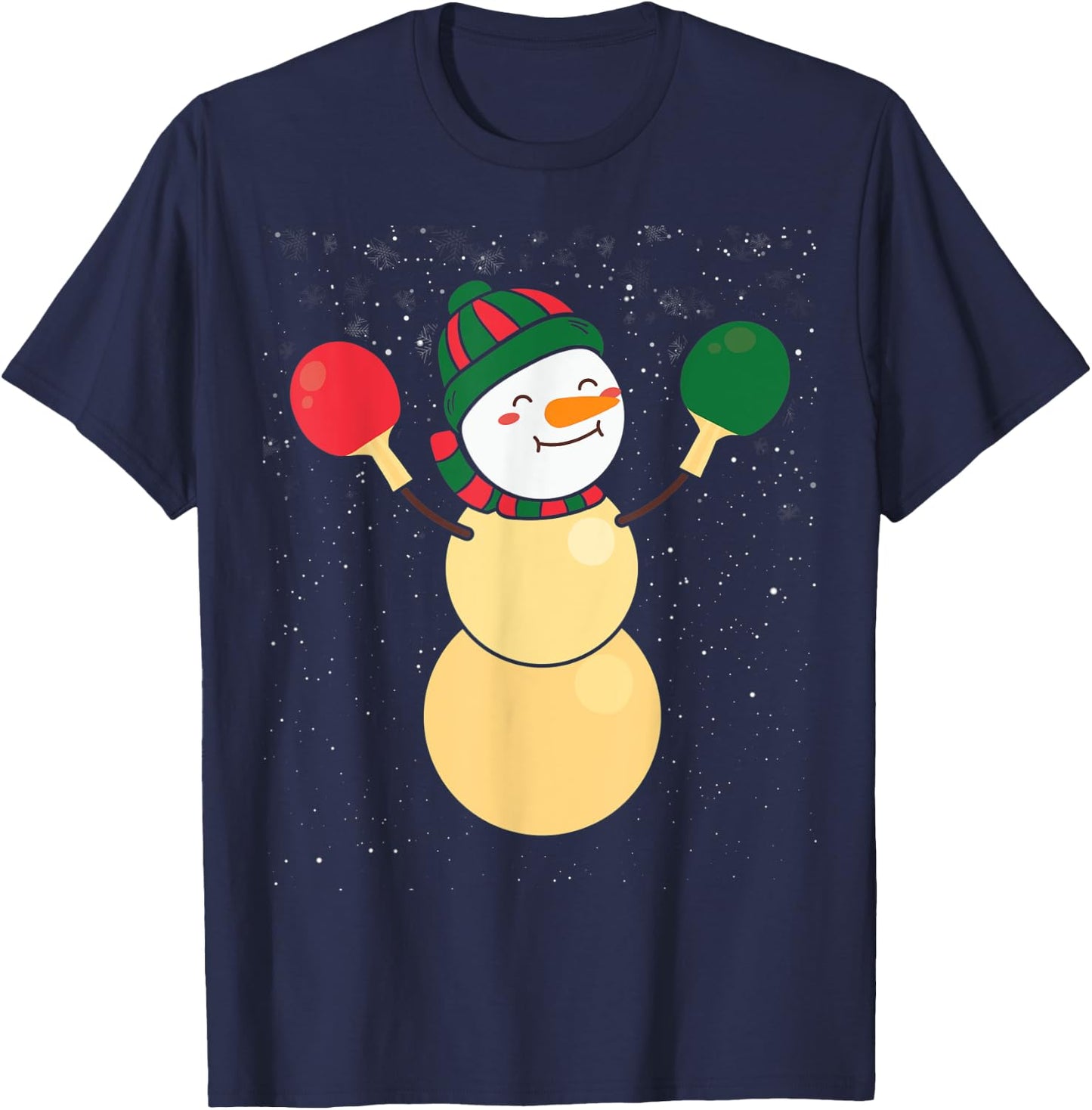 Funny Ping Pong Ball Snowman Winter Hat Table Tennis Player T-Shirt - T-Shirt | Navy
