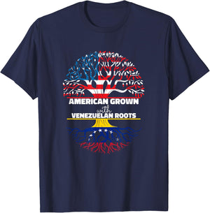 American Grown With Venezuelan Roots Half Usa Venezuela Flag T-Shirt - T-Shirt | Navy