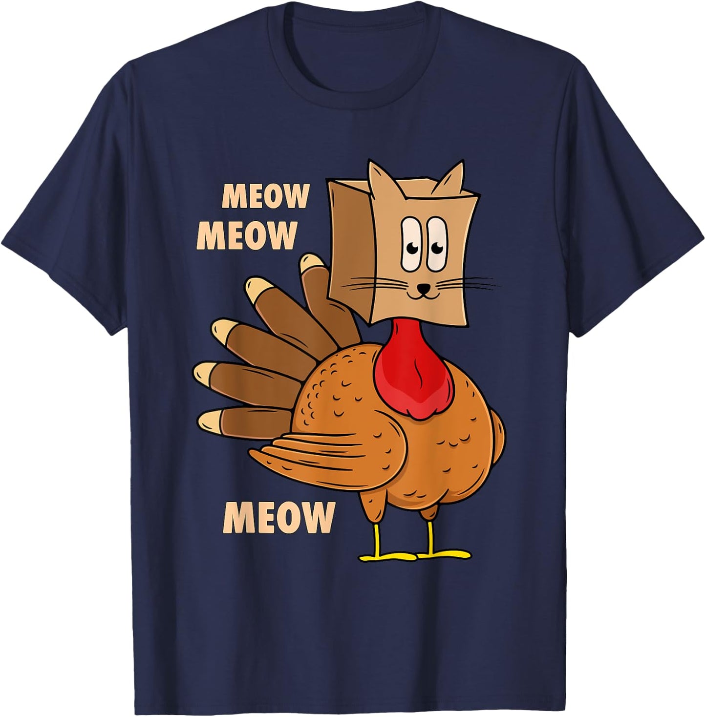 Thanksgiving Turkey Cat Funny Thanksgiving Men Women T-Shirt - T-Shirt | Navy