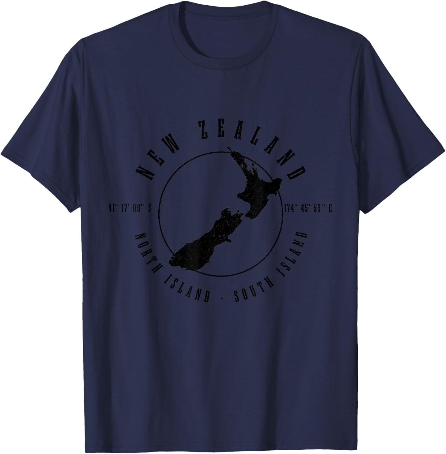 New Zealand Vintage North South Island Map T-Shirt - T-Shirt | Navy