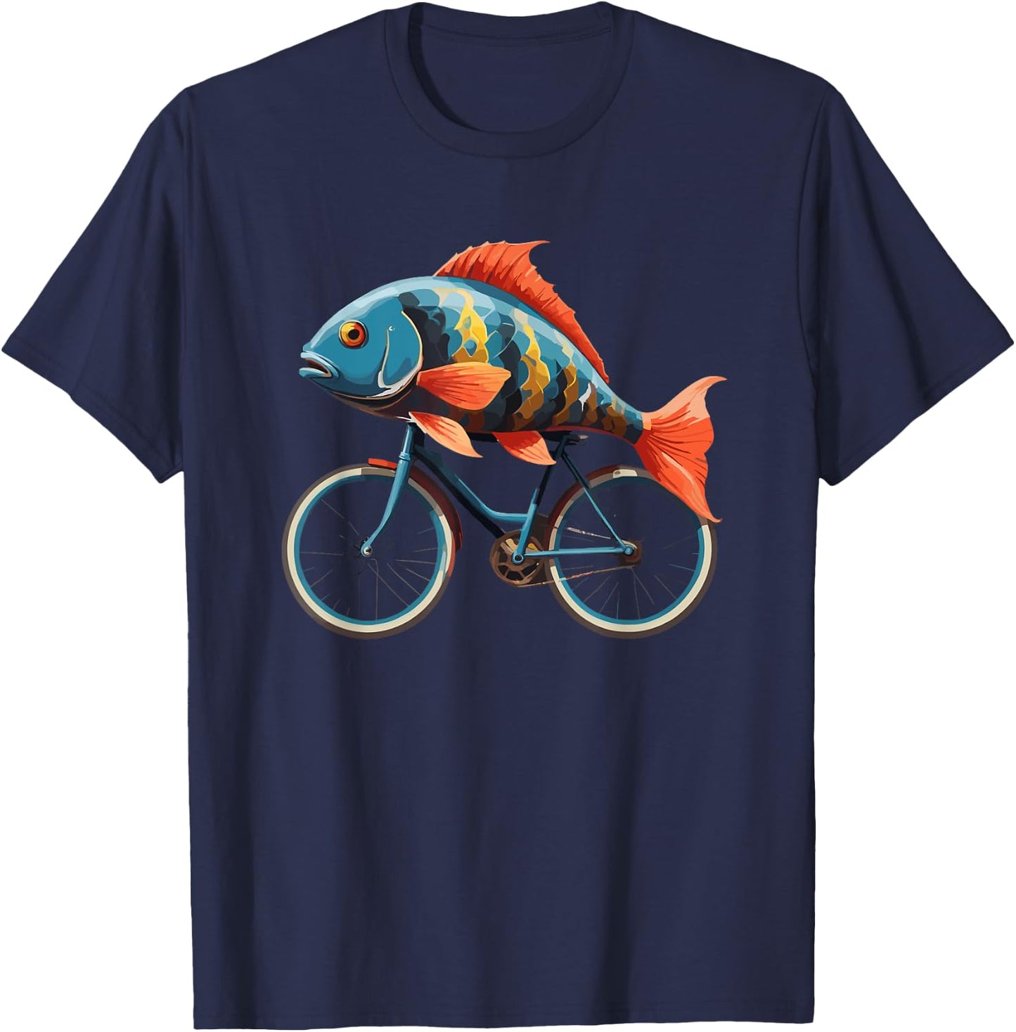 Cute Fish riding a bike, Fish and Bike T-Shirt - T-Shirt | Navy