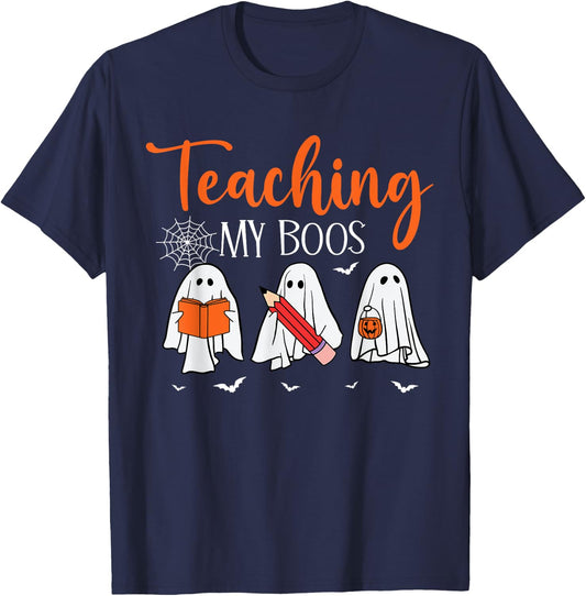 Halloween Ghost Teachers Teaching My Boos Costume Women Men T-Shirt - T-Shirt | Navy