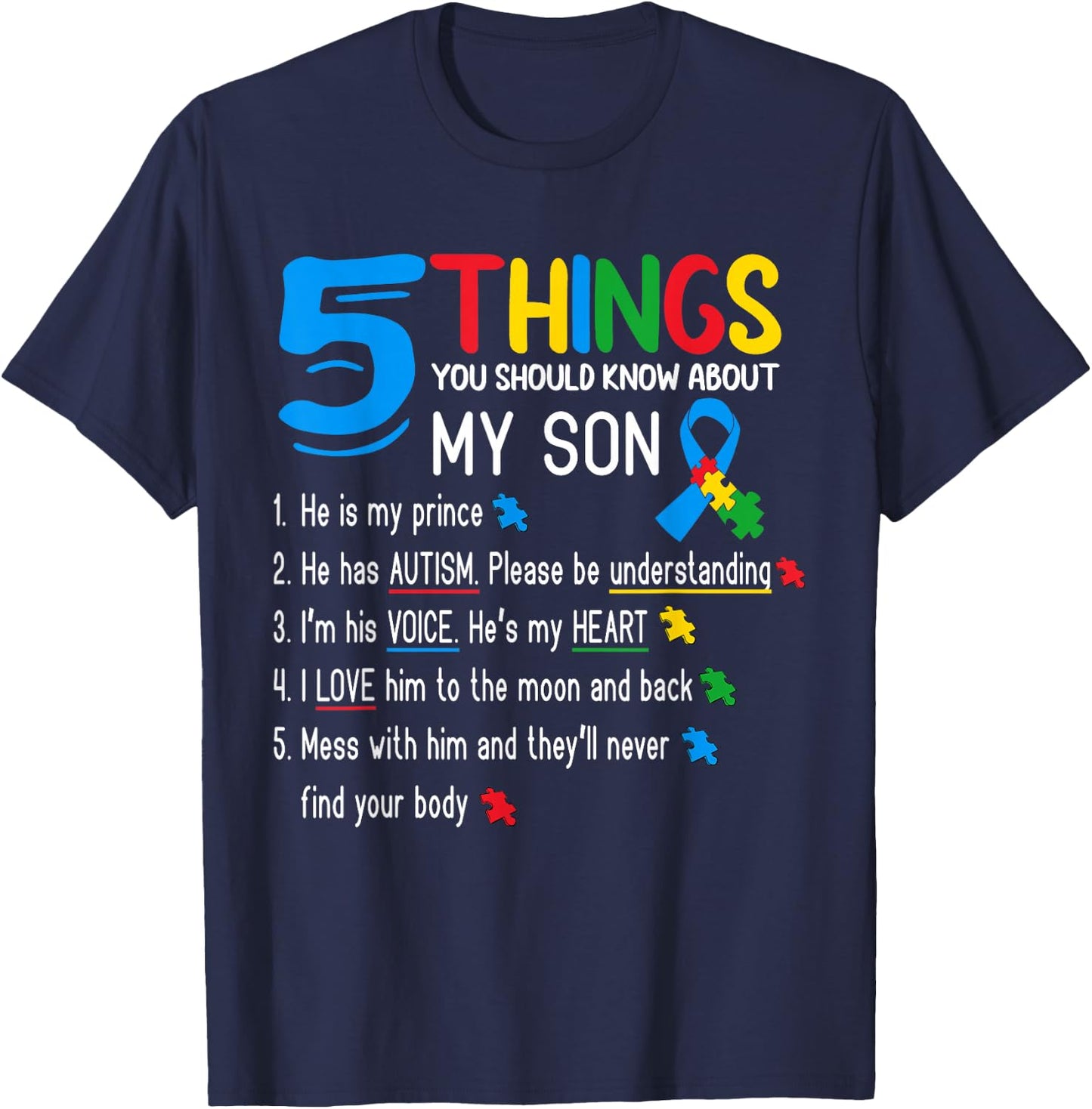 Autistic Son Autism Awareness Support for Mom Dad Parents T-Shirt - T-Shirt | Navy