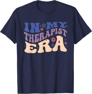 In My Therapist Era Cheer Retro Vintage Groovy T-Shirt - T-Shirt | Navy