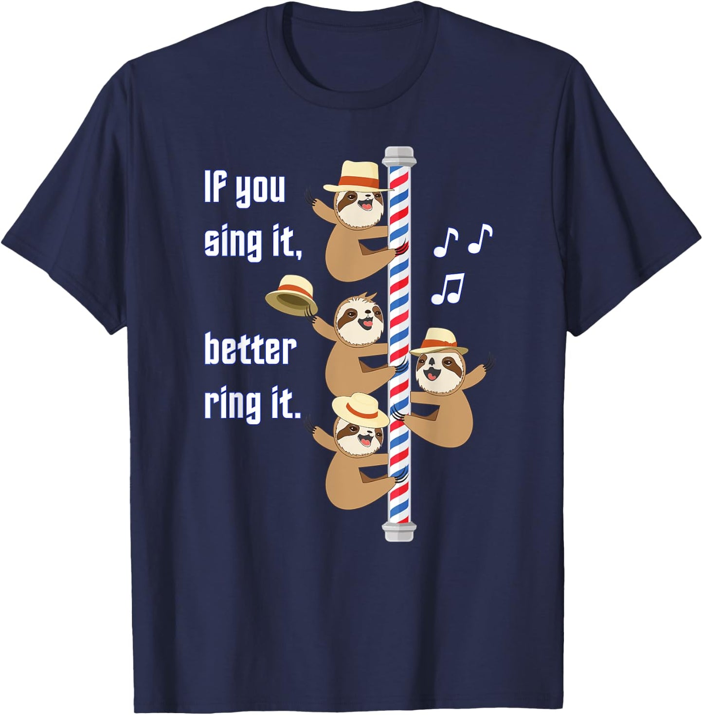 Barbershop Quartette Funny Singing Sloth T-Shirt - T-Shirt | Navy