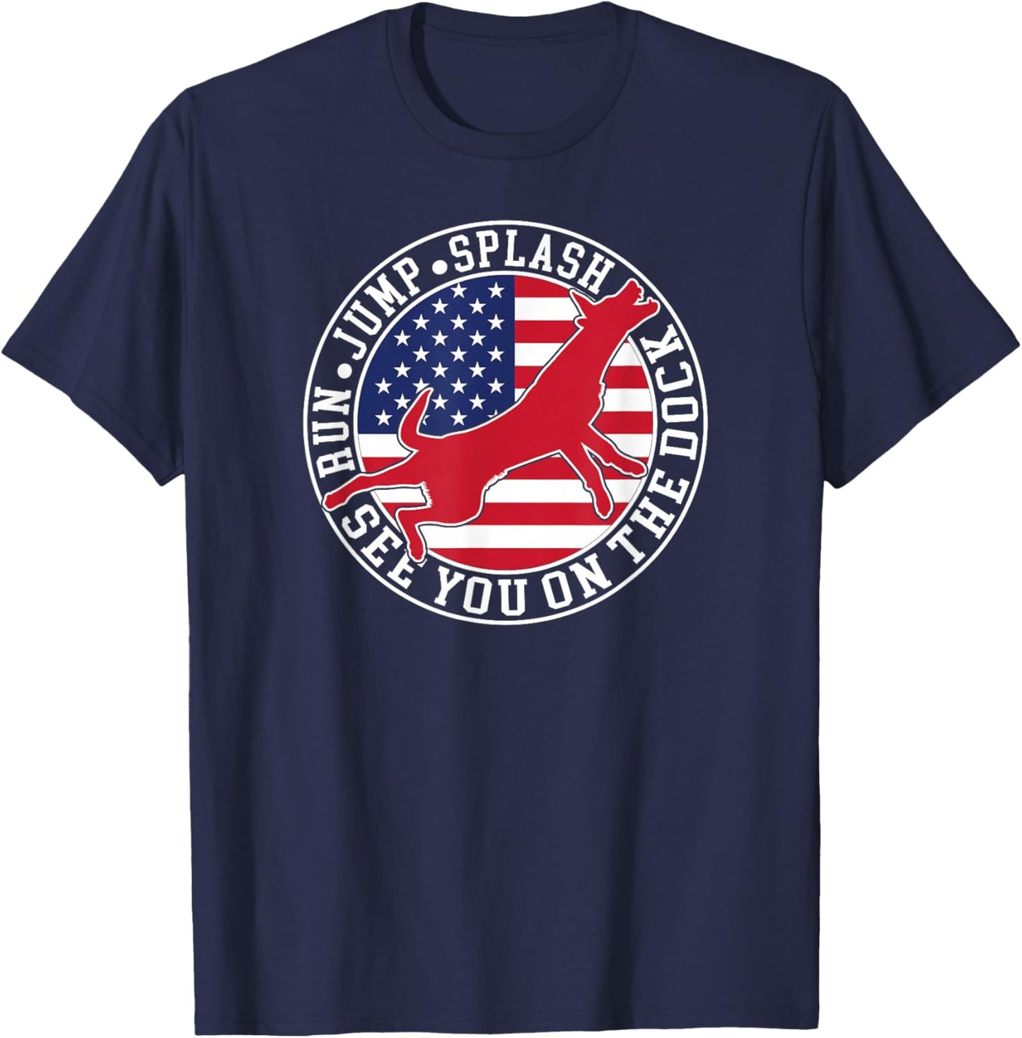 Dog Dock Jumping Dock Diving Dogs American Flag T-Shirt - T-Shirt | Navy
