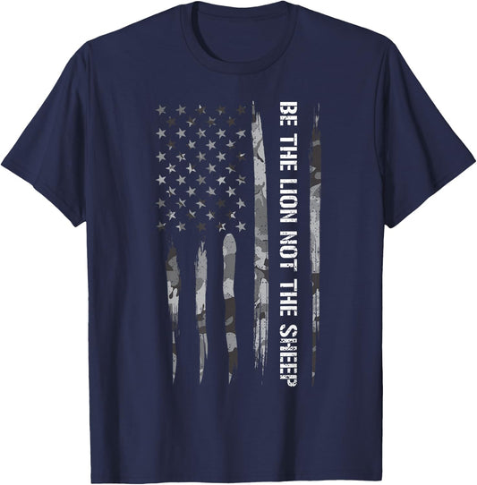 Conservative: Be The Lion Not The Sheep - American Flag T-Shirt - T-Shirt | Navy