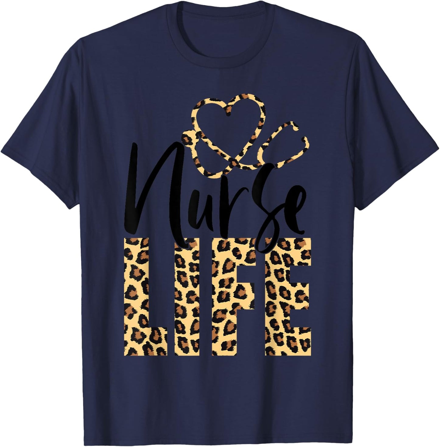 Cute Leopard Nurse Life for Nursing School | Nurse Week 2023 T-Shirt - T-Shirt | Navy