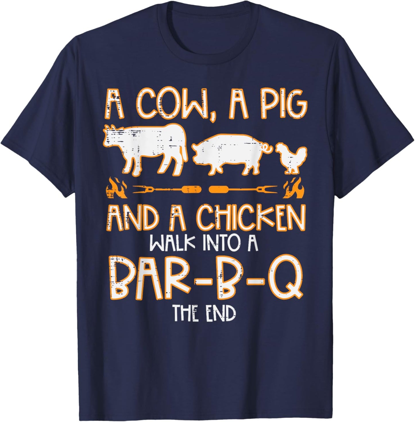 Cow Pig Chicken Walk Bar B Q Bbq Barbecue Grilling Men Women T-Shirt - T-Shirt | Navy