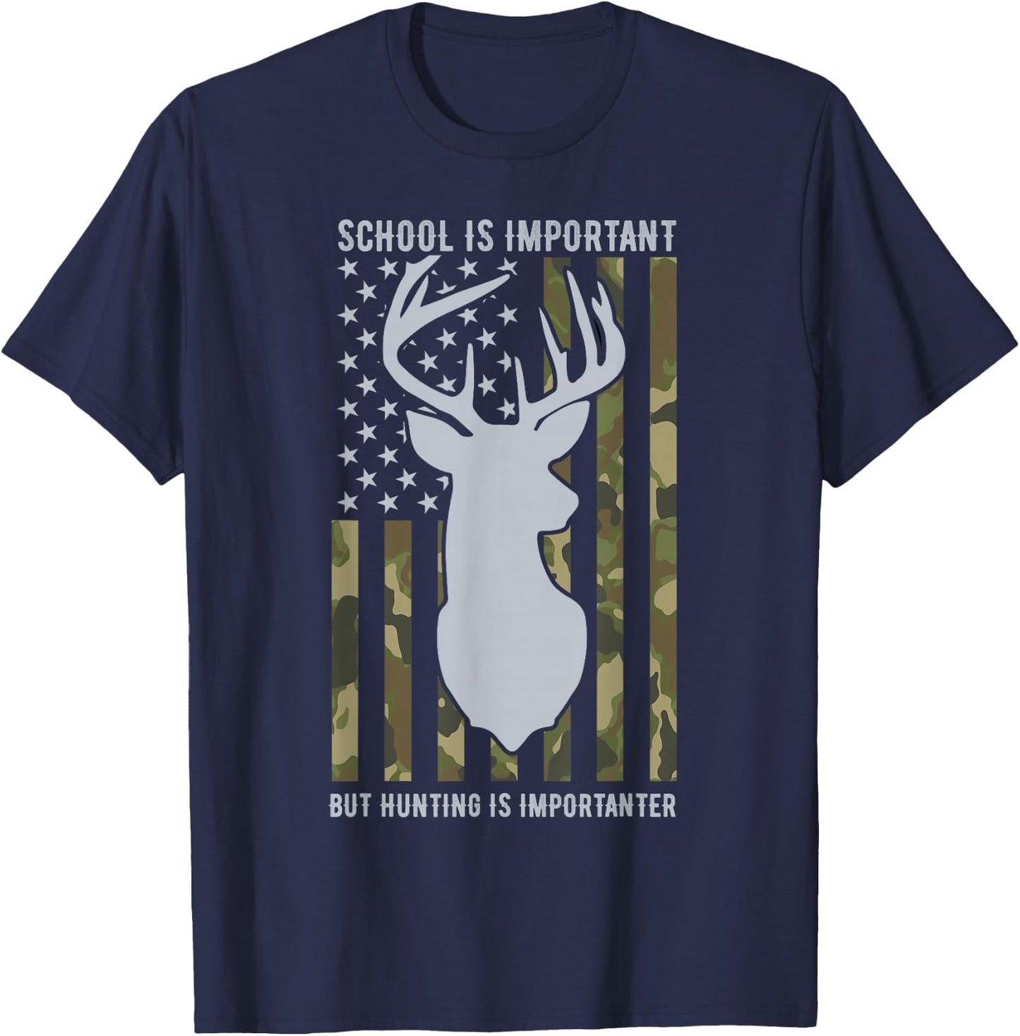 School Is Important But Hunting Is Importanter Deer Boys T-Shirt - T-Shirt | Navy