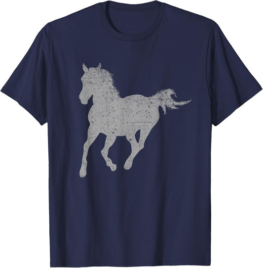 Vintage Horse Print - Horseman Equestrian Horseback Riding T-Shirt - T-Shirt | Navy